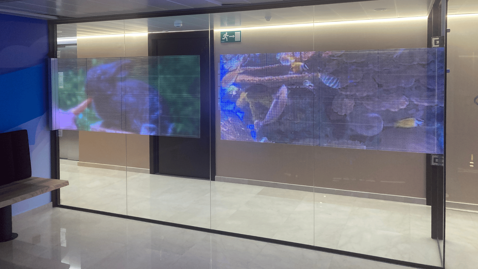 Semitransparent LED display corridors